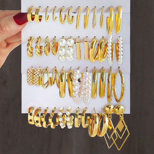 Cross-Border Hot-Selling Fashion European and American Style Gold C-Shaped Chain Earrings Set Women's Elegant Light Luxury High-End Feel Earrings