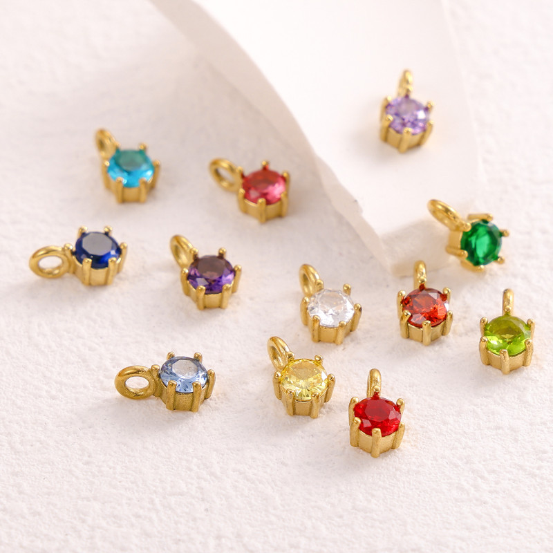 Handmade DIY Jewelry Accessories Stainless Steel Zircon Small Pendant Titanium Steel Claw Setting Round Water Drop Zircon Pendant