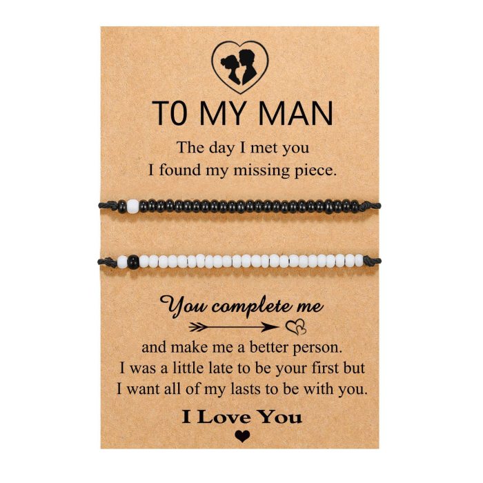 Couple Password Bracelet Handmade Adjustable I Love You Black and White Beaded Couple Password Bracelet