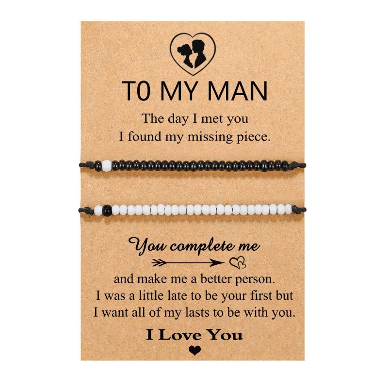 Couple Password Bracelet Handmade Adjustable I Love You Black and White Beaded Couple Password Bracelet