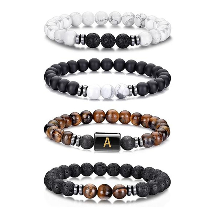 Cross-Border European and American 8mm Stone Beads Men and Women Beaded Set Elastic Bracelet Versatile Turquoise Tiger Eye Stone Bracelet Jewelry
