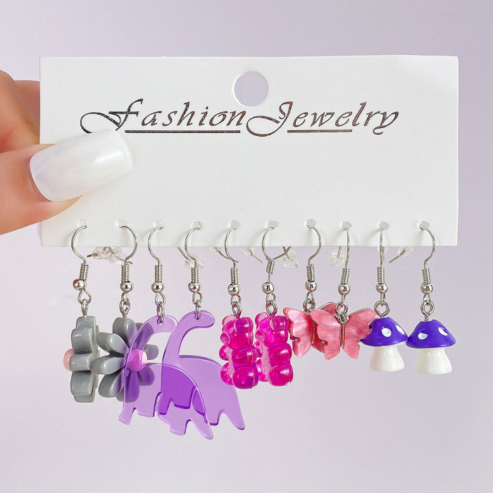 New Colorful Acrylic Earrings Set 5 Pieces White Cloud Flower Fruit Dopamine Children's Earrings, Jewelry Sets