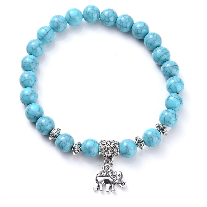 Ethnic Style Gold and Silver Elephant Bracelet for Men and Women Amazon Tiger Eye Stone White Pine Blue Pine Bracelet Jewelry Wholesale