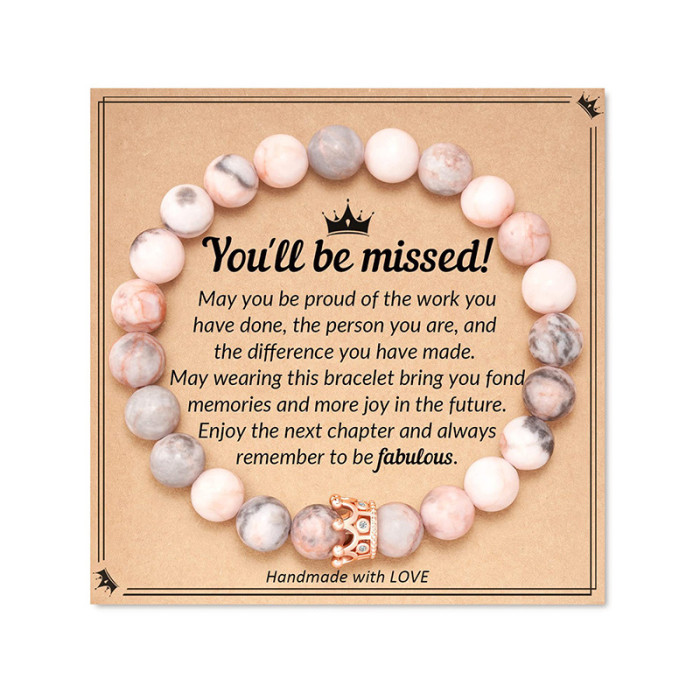 Pink Zebra Bracelet You will be missed Gold Crown Pendant Red Vein Stone Butterfly Pendant Bracelet