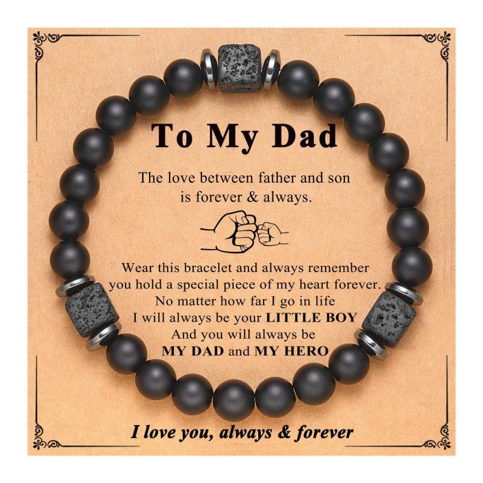 Amazon Hot-Selling Black Matte Square Volcanic Stone Bracelet Father's Day Gift Father's Day Card Bracelet
