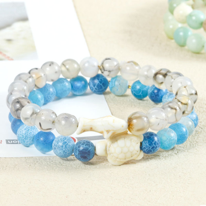 Cross-Border Hot-Selling Turtle Elephant Shark Elastic Bracelet Natural Stone Beaded Animal Tracking Bracelet
