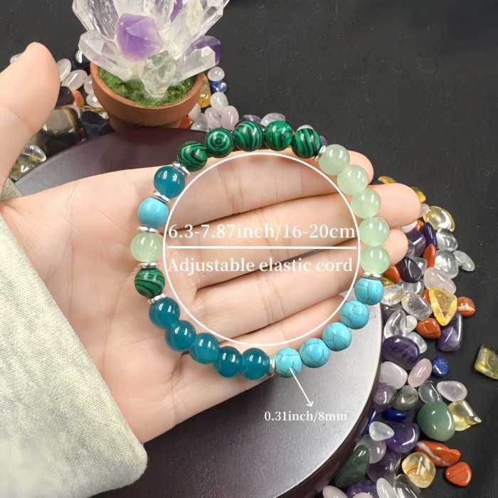 Temu Xiyin TK Cross-Border Hot-Selling Bracelet Made with Four Types of Natural Stones: Malachite, Blue Turquoise, Prehnite, and More