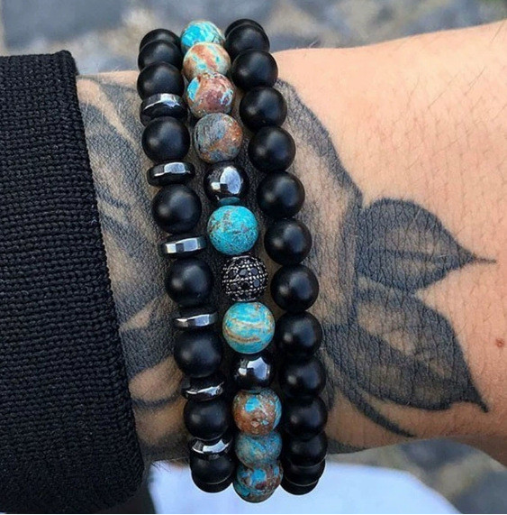 Cross-Border Foreign Trade Fashion Luxury Charm Men's Bracelet Zircon Stone Handmade Beaded Bracelet and Bangle Wholesale