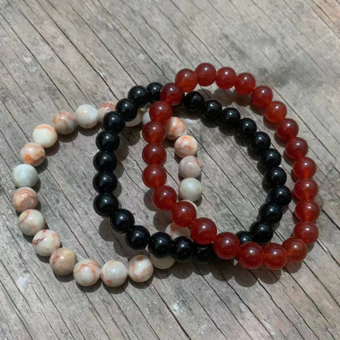 Cross-Border Jewelry Pink Zebra Stone Bead Bracelet Festival Gift for Men and Women Friendship Heart Bead Bracelet Wholesale Hot Item