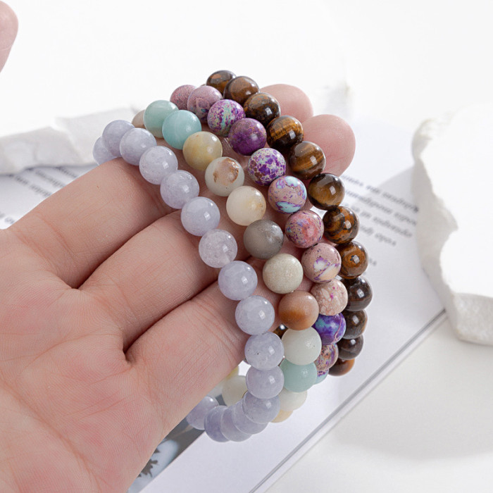New Arrival Agate Pink Crystal Aquamarine Beaded Bracelet Tiger Eye Elastic Bracelet Amazon Foreign Trade Jewelry