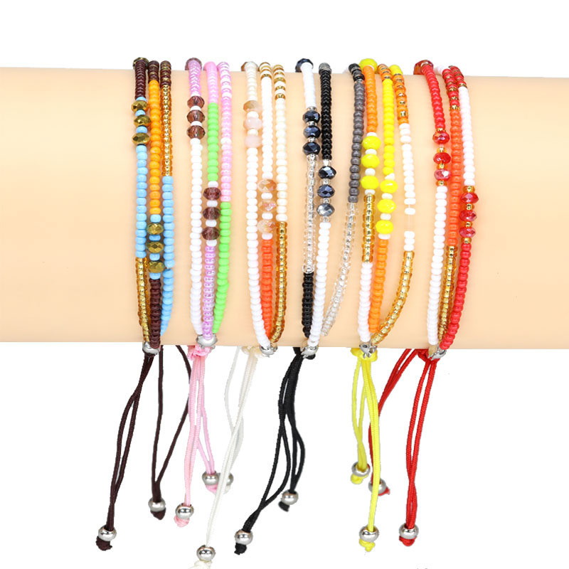 Cross-Border E-commerce Hot-Selling European and American Style Bracelet for Women and Men Hand-Woven Rice Beads Bohemian Colorful Fashion Accessories INS