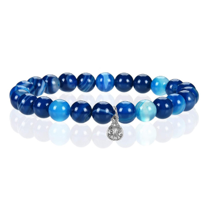 Amazon Hot-Selling Simple Women's Lapis Lazuli Rose Quartz Agate Tiger Eye Stone Water Drop Ladybug Pendant Bracelet Cross-Border