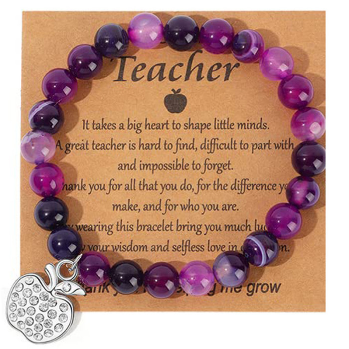 Cross-Border Pink Zebra Apple Pendant Bracelet Handmade Beaded Amethyst Red Vein Stone African Pine Pink Quartz Amazon Bracelet