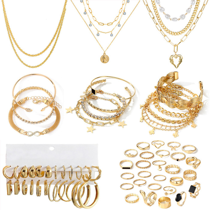 New Jewelry Fashionable and Elegant Creative Zircon Imitation Pearl Alloy Jewelry Set for Women 54-Piece Set