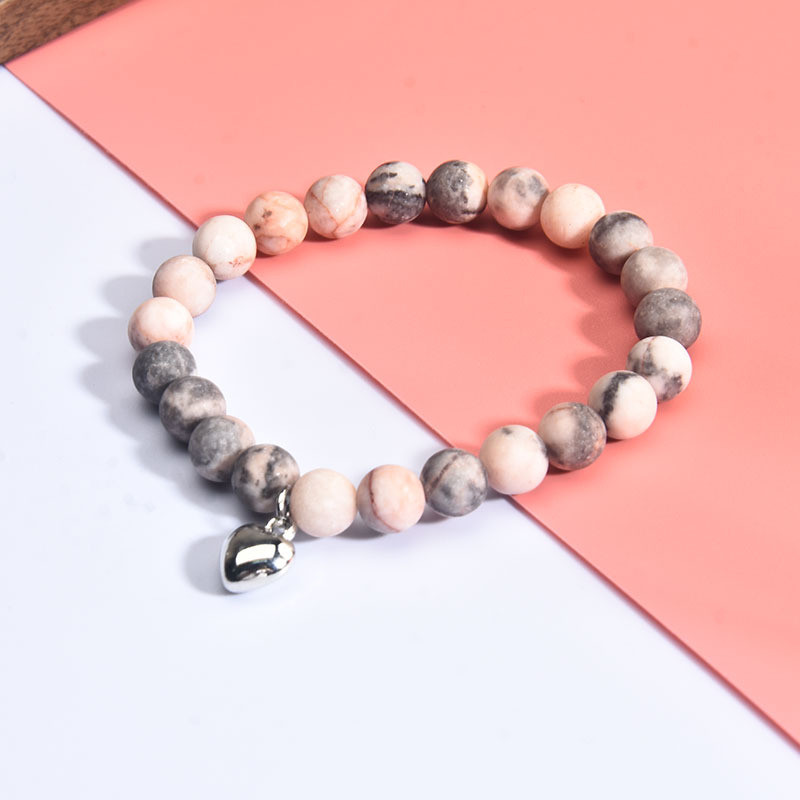 Cross-Border Hot Item 8MM Pink Zebra Inlaid Diamond Pink Spot Frosted Stone Beaded Bracelet High-End New Style Agate Amazon