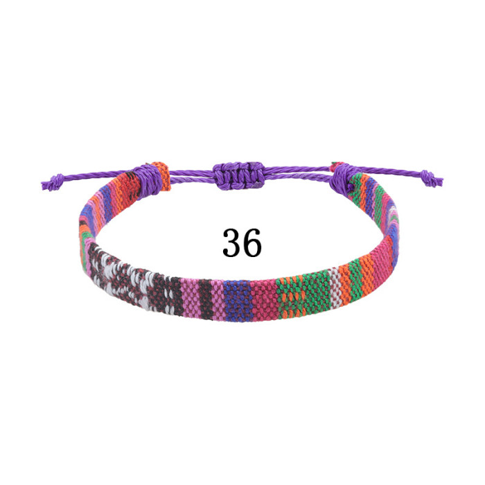 Amazon Hot-Selling Nepal Style Cotton Linen Woven Fabric Rainbow Anklet Versatile Colorful Adjustable Wide Anklet Rope