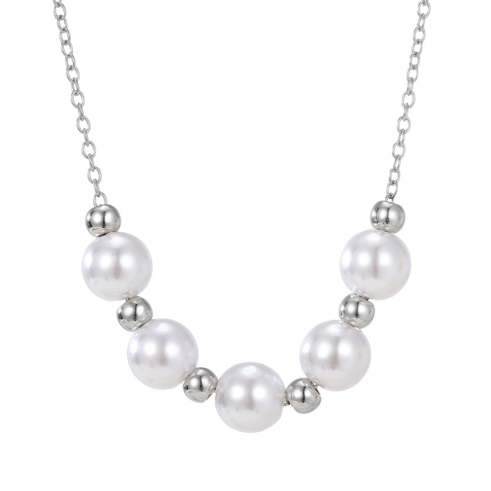 Five Pearl Necklace for Women Fashionable Elegant Versatile Round Bead Design Niche Light Luxury High-end Clavicle Ne...