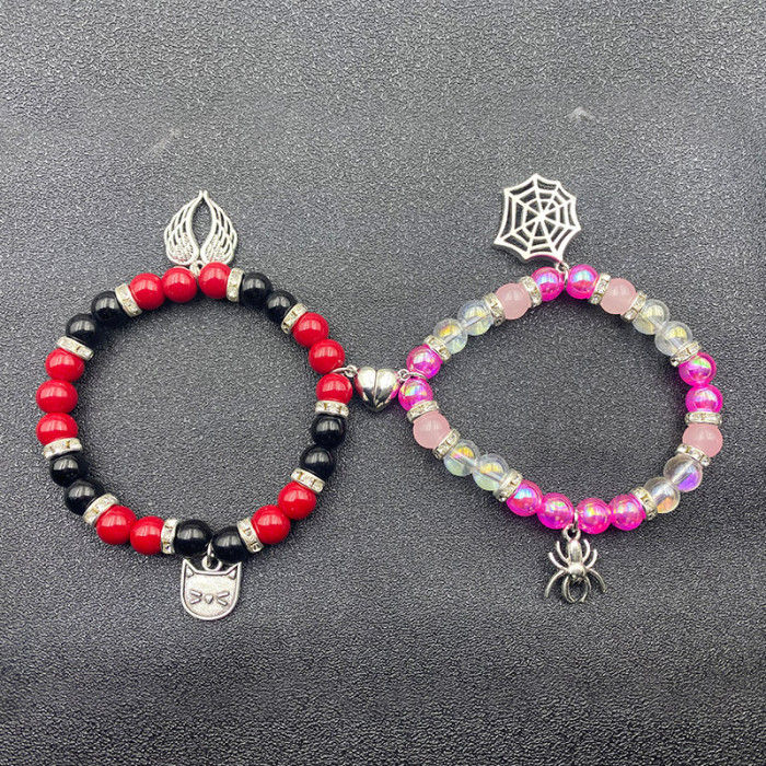 New Arrival Heart-Shaped Magnetic Stone Qixi Festival Couple Bracelet Cross-Border Exclusive Magnetic Tiger Eye Stone Volcanic Stone Bracelet