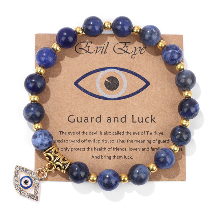 Lucky Bracelet Natural Stone Beaded Gold Spacer Yoga Energy Bracelet Shiny Black Inlaid Diamond Evil Eye Bracelet