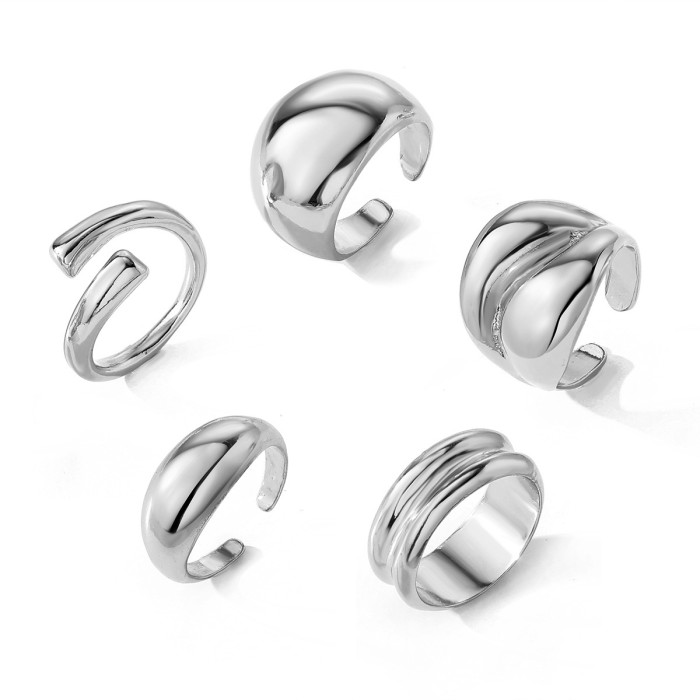 European and American Cross-Border Geometric KC Gold Electroplated Alloy Material Spherical Ring 4-Piece Set Irregular Smooth Open Ring