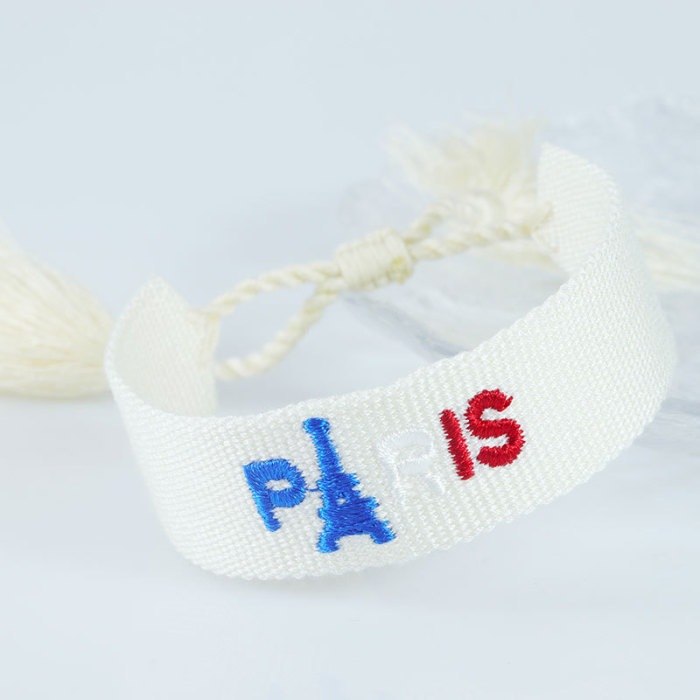 Embroidery Eiffel Tower Ethnic Style Woven Wristband France PARIS Olympics Bracelet Souvenir