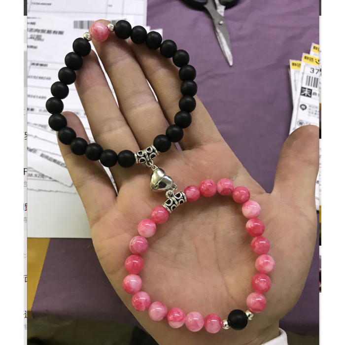 New Arrival Heart-Shaped Magnetic Stone Qixi Festival Couple Bracelet Cross-Border Exclusive Magnetic Tiger Eye Stone Volcanic Stone Bracelet