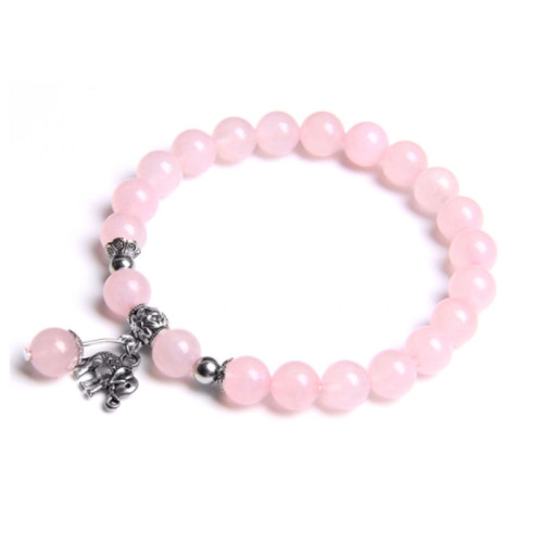 Fashion Design Bohemian Women's Pink Quartz Beaded Bracelet Men's Elephant Owl Pendant Bracelet Women's Jewelry