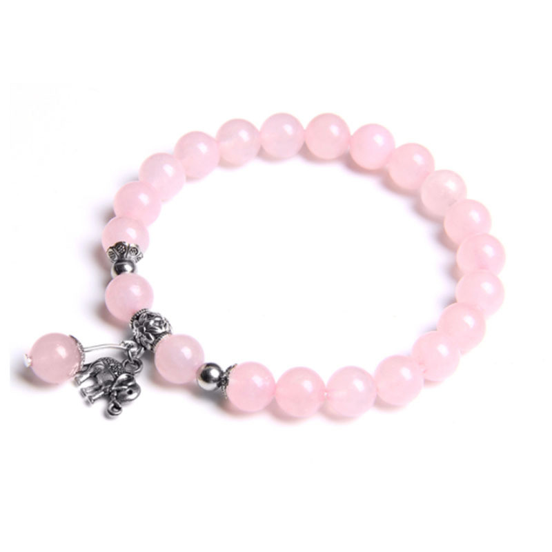 Fashion Design Bohemian Women's Pink Quartz Beaded Bracelet Men's Elephant Owl Pendant Bracelet Women's Jewelry