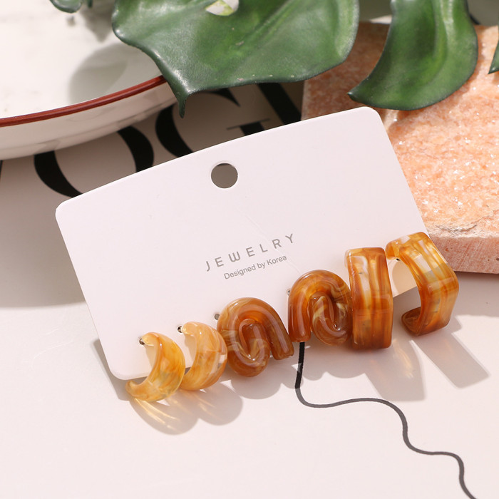 HS0031 New Resin Earrings 3-Piece Set Irregular Clip-On Earrings Set Ins Blogger Same Style Earrings