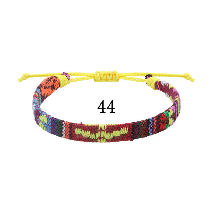 Amazon Hot-Selling Nepal Style Cotton Linen Woven Fabric Rainbow Anklet Versatile Colorful Adjustable Wide Anklet Rope