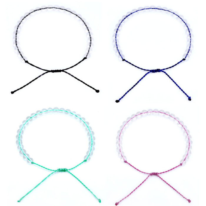 Japanese and Korean Simple Crystal Beaded Bracelet South American Oil Wax Thread Wax Thread Making Solid Color Transp...