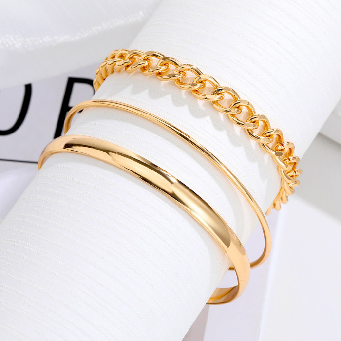Jewelry Retro Simple Metal Chain Bracelet Fashion Multi-Layer Snake Bone Braided Chain Set Bracelet, Jewelry Sets