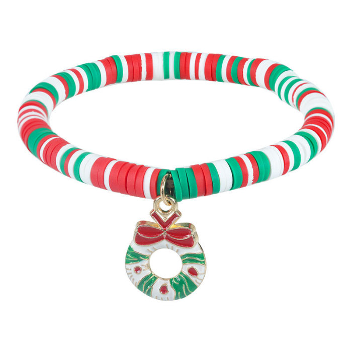 European and American Hot-Selling New Red Green White Soft Clay Alloy Letter Christmas Hand Ornament Santa Claus Pendant Christmas Bracelet