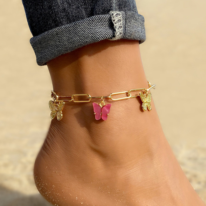 Beach Anklet Resin Butterfly Foot Jewelry 3-Piece Set for Women Multi-Layer Stacking Anklet Simple Ins Style Jewelry...
