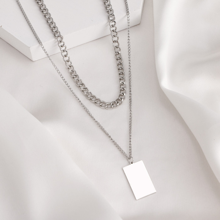 Han Jewelry Double Layer Small Square Pendant Necklace New Ins Style Multi-Layer Collarbone Chain Choker
