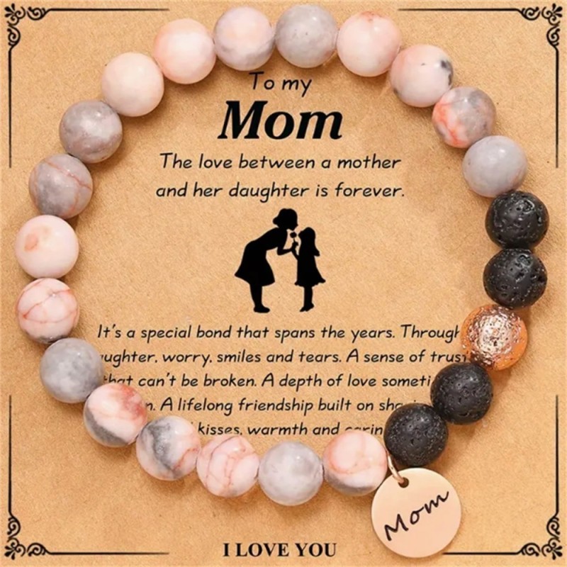 Pink Zebra Volcanic Stone Natural Women's Beaded Bracelet Summer New Thanksgiving Daughter's Gift for Mother's Birthday
