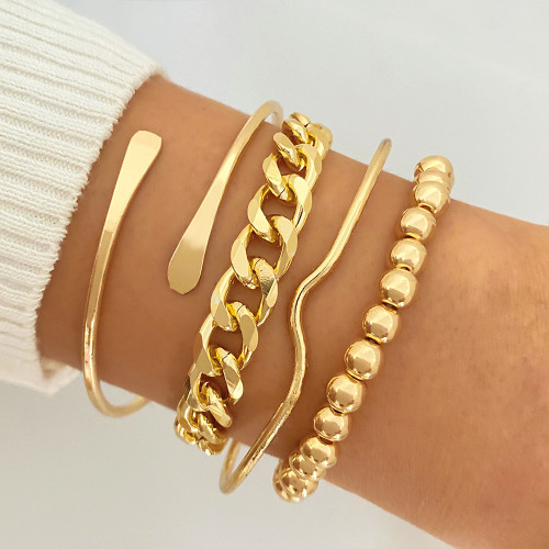 European and American Cross-border Retro Simple Chain Bracelet Fashion Mixed Open Bangle Jewelry Layered Style Combination Wholesale