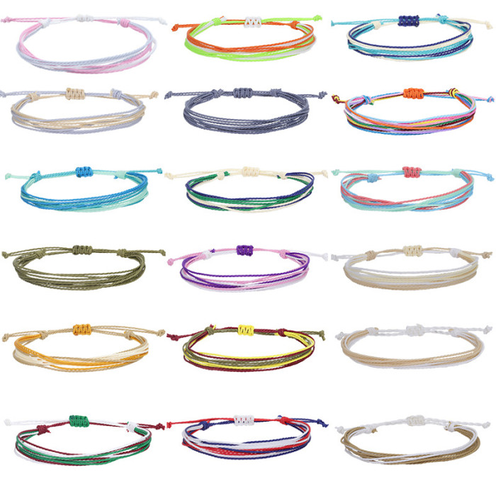 Cross-Border Hot-Selling Bohemian Style Waterproof Wax Thread Woven Bracelet Friendship Lucky Rope Manufacturer In Stock