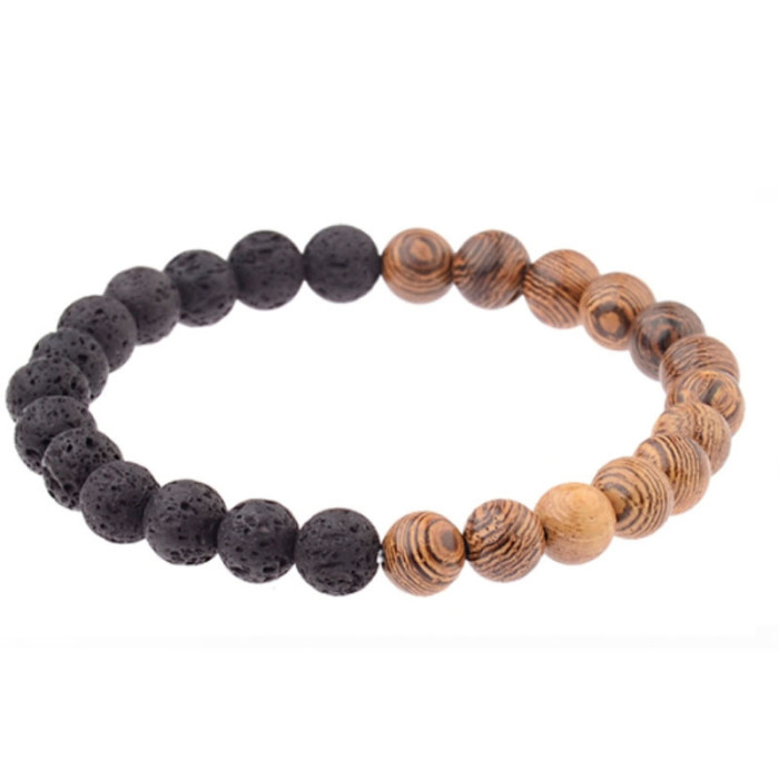 8mm New Style Wooden Bead Bracelet for Men, Volcanic Stone White Pine Red Pine Black Agate Stone Bead Bracelet for Women, European and American Style Bracelet