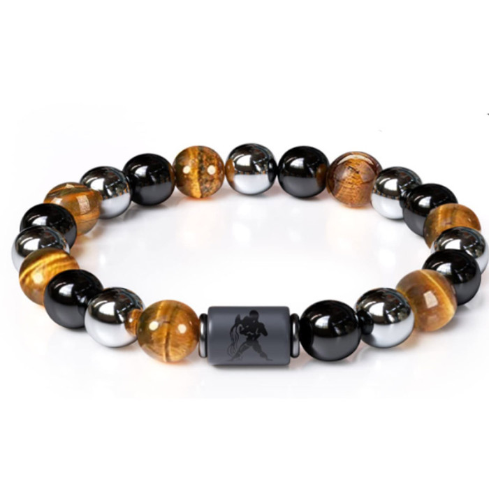 Cross-Border Accessories Triple Stone Bead Bracelet Twelve Constellations Tiger Eye Stone Hematite Obsidian Bracelet Jewelry Wholesale