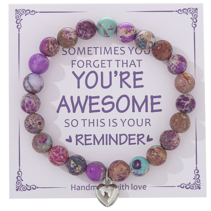 New Purple Striped Agate Bracelet Pink Crystal Morganite Beaded Bracelet for Men and Women Friendship Heart Beaded Jewelry Amazon