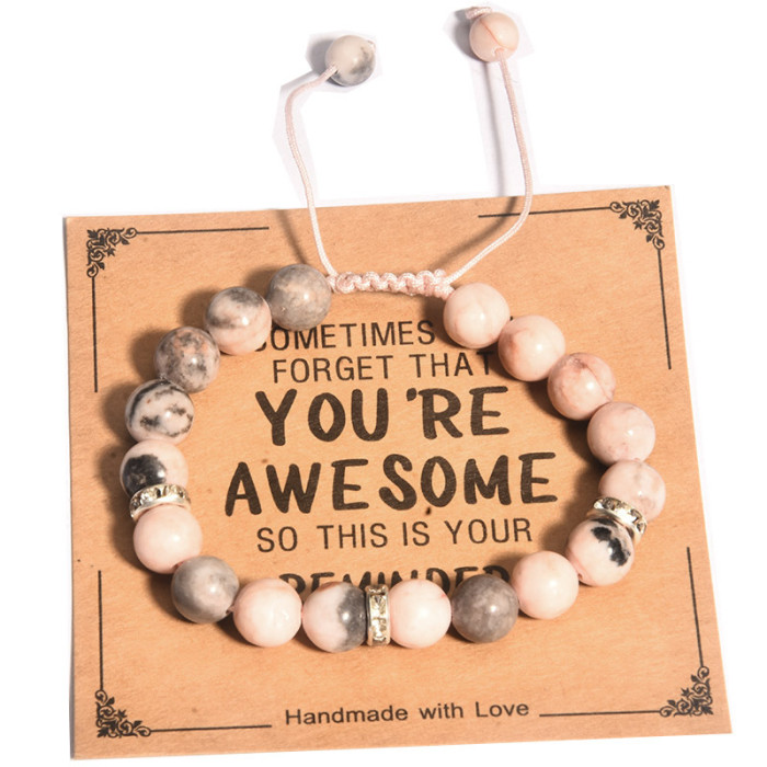 Cross-Border Amethyst Heart Bracelet Pink Zebra Obsidian Volcanic Stone Red Vein Stone Bracelet Amazon Bestseller