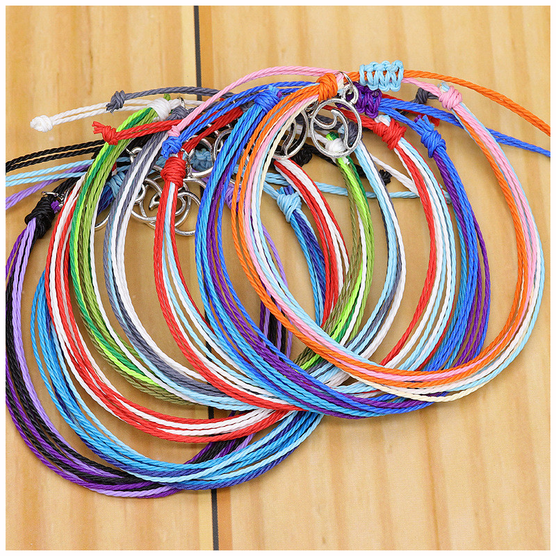 European and American Hot-Selling Ins Style Hand-Woven Bracelet Waterproof Wax Thread Wave Bracelet Tag