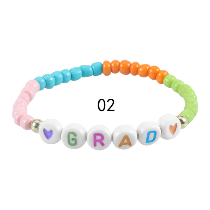 Colorful Rice Beads Elastic Cord Beaded Letter Bracelet Beach Vacation Style Bracelet Wholesale Couple Bracelet