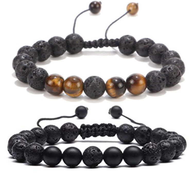Cross-Border New Product European and American 8mm Turquoise Volcanic Stone Braided Bracelet Energy Yoga Beaded Turquoise Tiger Eye Bracelet