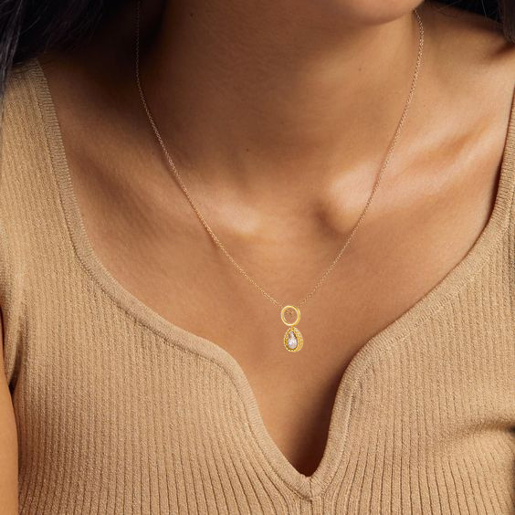 INS Style Exquisite Fashion Colorful Zircon Accessories Water Drop Pendant Stainless Steel December Birthstone, Neckl...
