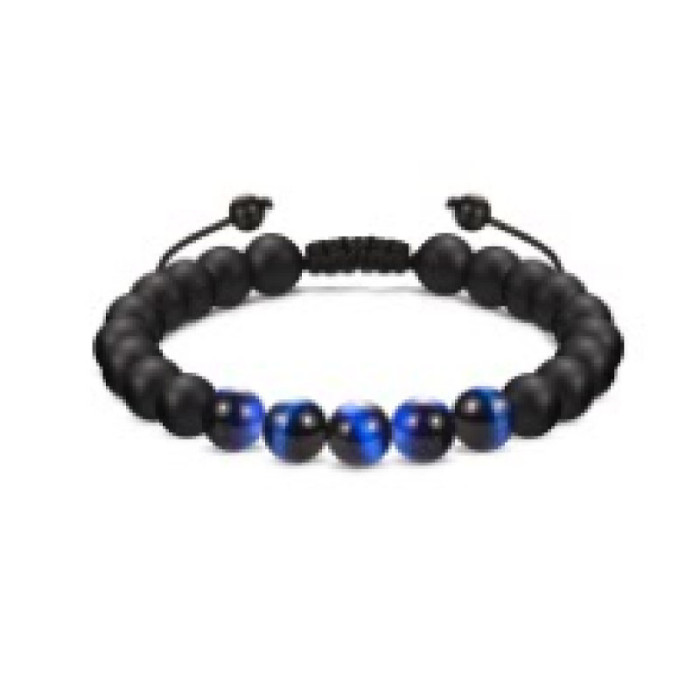 Amazon Hot Selling Obsidian Matte Braided Bracelet Men's Football Fashion Tiger Eye Stone Volcanic Stone Beaded Bracelet