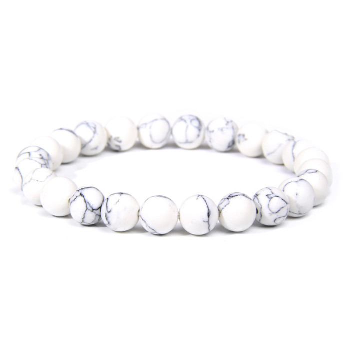 Amazon Hot Sale European and American 8mm Tiger Eye Stone White Pine Agate Crystal Stone Beads Bracelet Elastic Bracelet Cross-Border