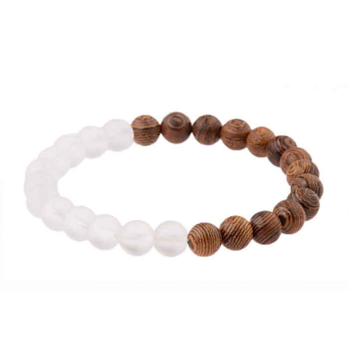 8mm New Style Wooden Bead Bracelet for Men, Volcanic Stone White Pine Red Pine Black Agate Stone Bead Bracelet for Women, European and American Style Bracelet
