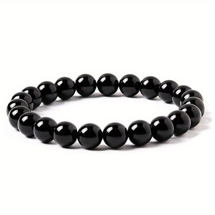 Cross-Border European and American Men's Tiger Eye Stone 8mm Beaded Bracelet Jewelry Black Gallstone Obsidian White Pine Bracelet Wholesale